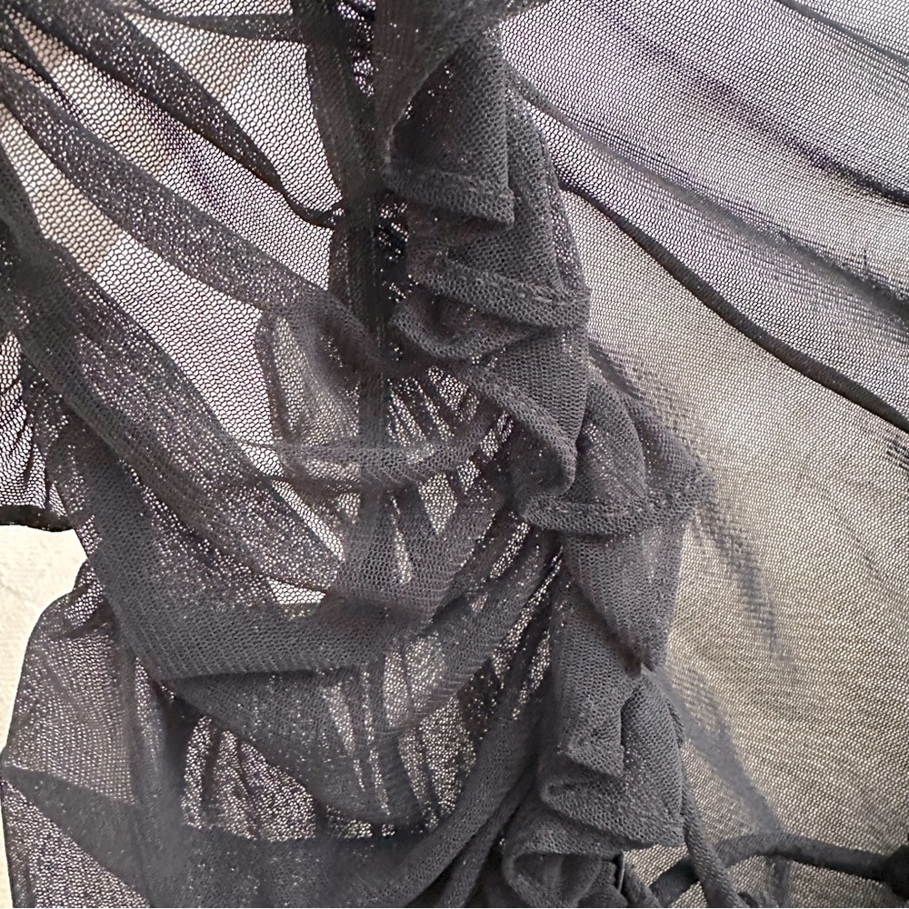 Very cute sheer black sleeveless ruffle shirt with lace up front! Size M - Picture 2 of 8